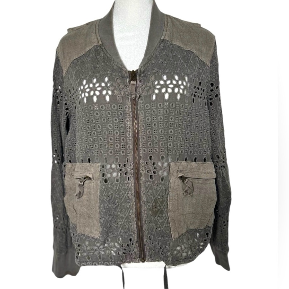 Sundance Seagrass‎ Embroidered Eyelet Cutout Bomber Jacket